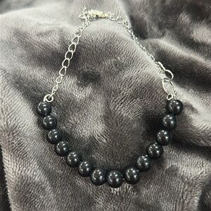 Black Beaded Bracelet with Silver Chain